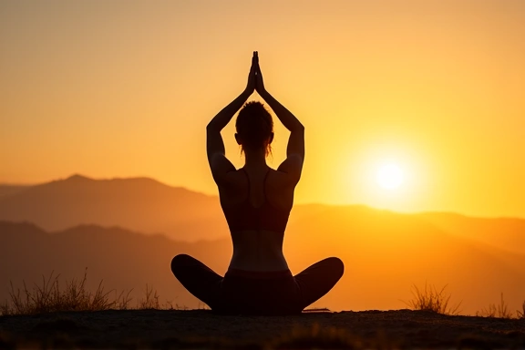 Persona che fa yoga all'aperto al tramonto