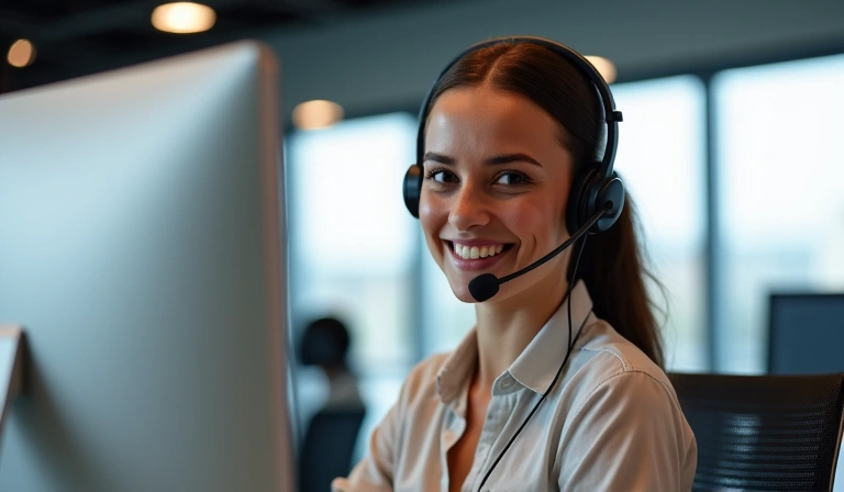 Operatore del servizio clienti sorridente con cuffie